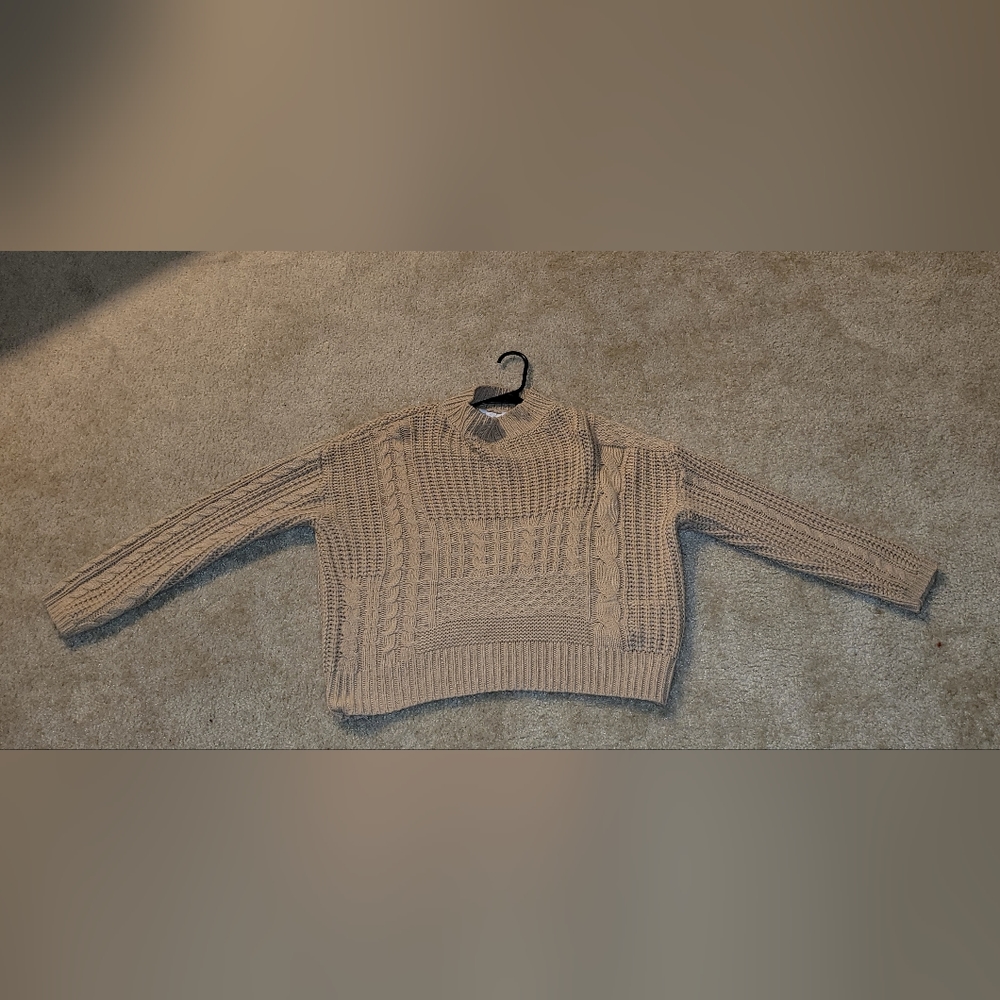 Time and Tru,Tan, large cropped sweater, light distressing